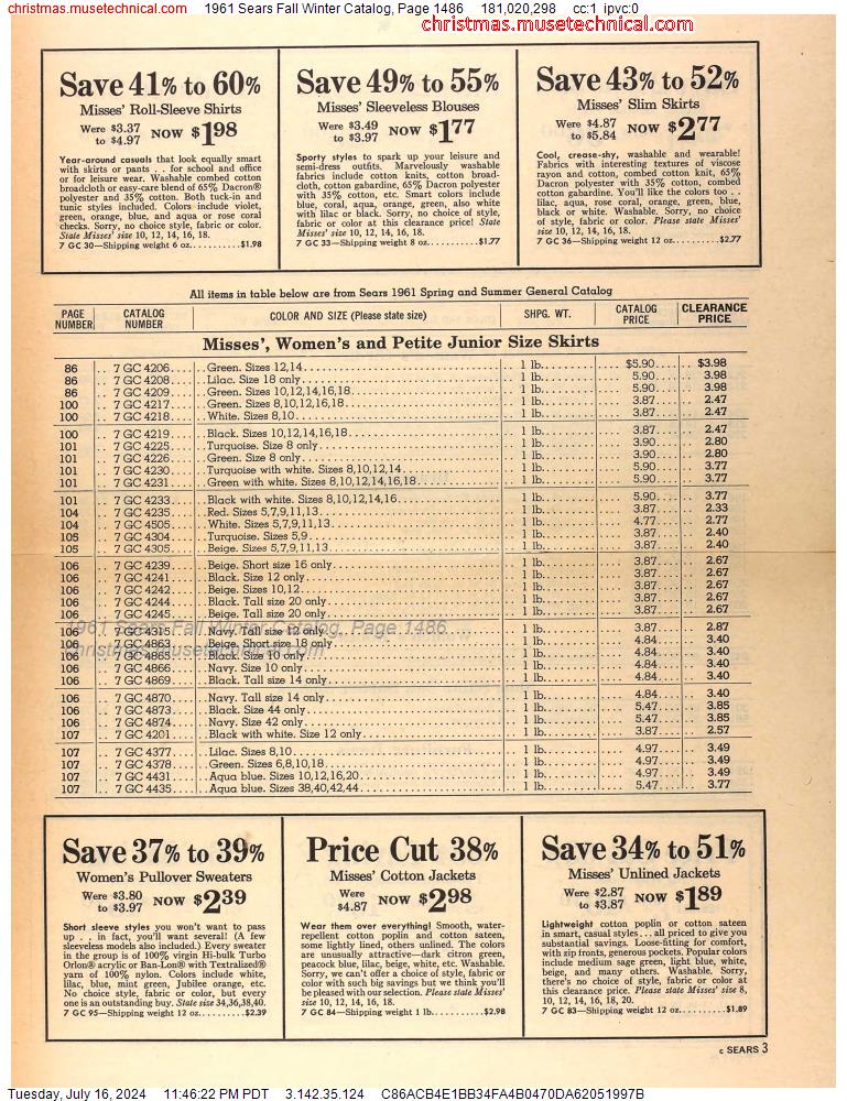 1961 Sears Fall Winter Catalog, Page 1486