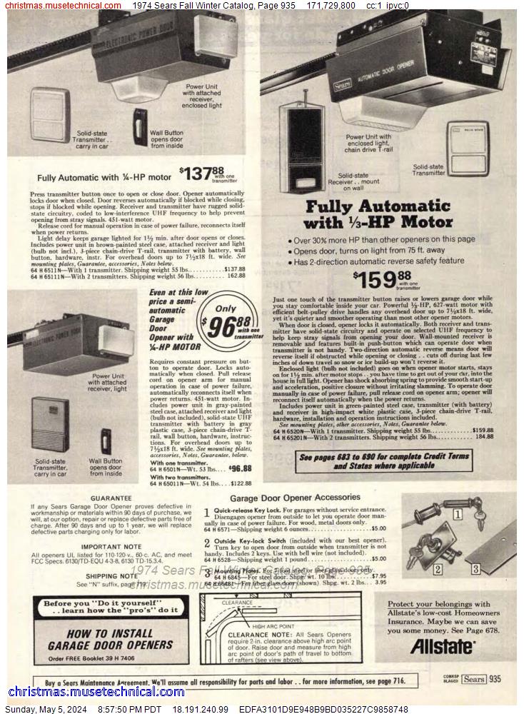 1974 Sears Fall Winter Catalog, Page 935