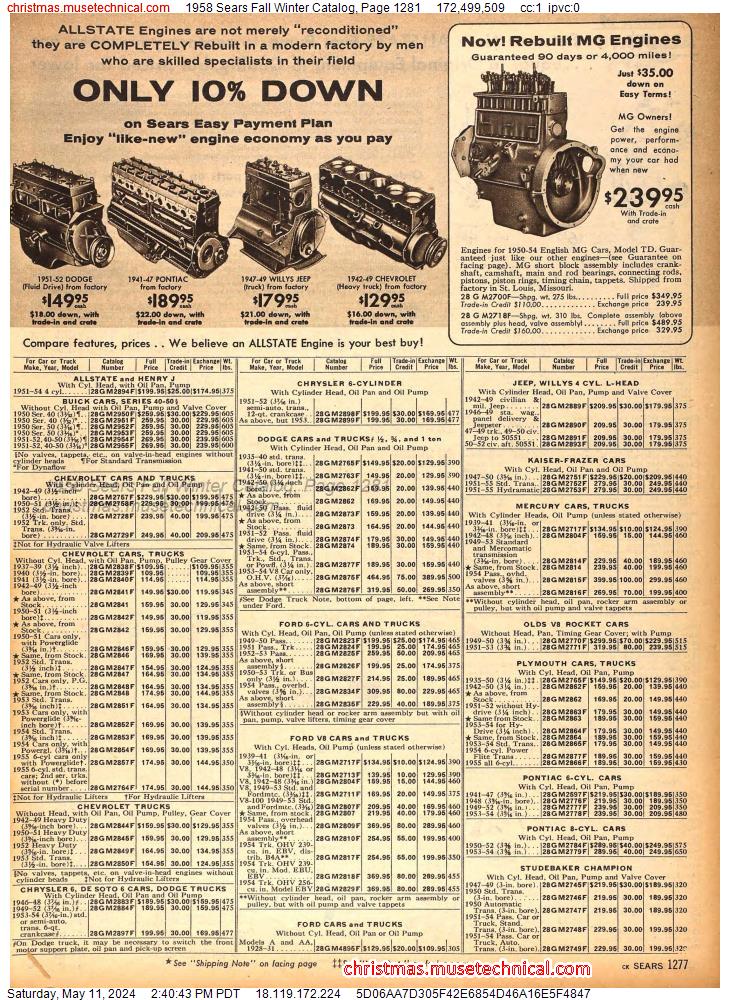 1958 Sears Fall Winter Catalog, Page 1281