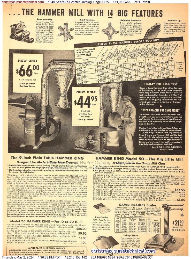 1940 Sears Fall Winter Catalog, Page 1375