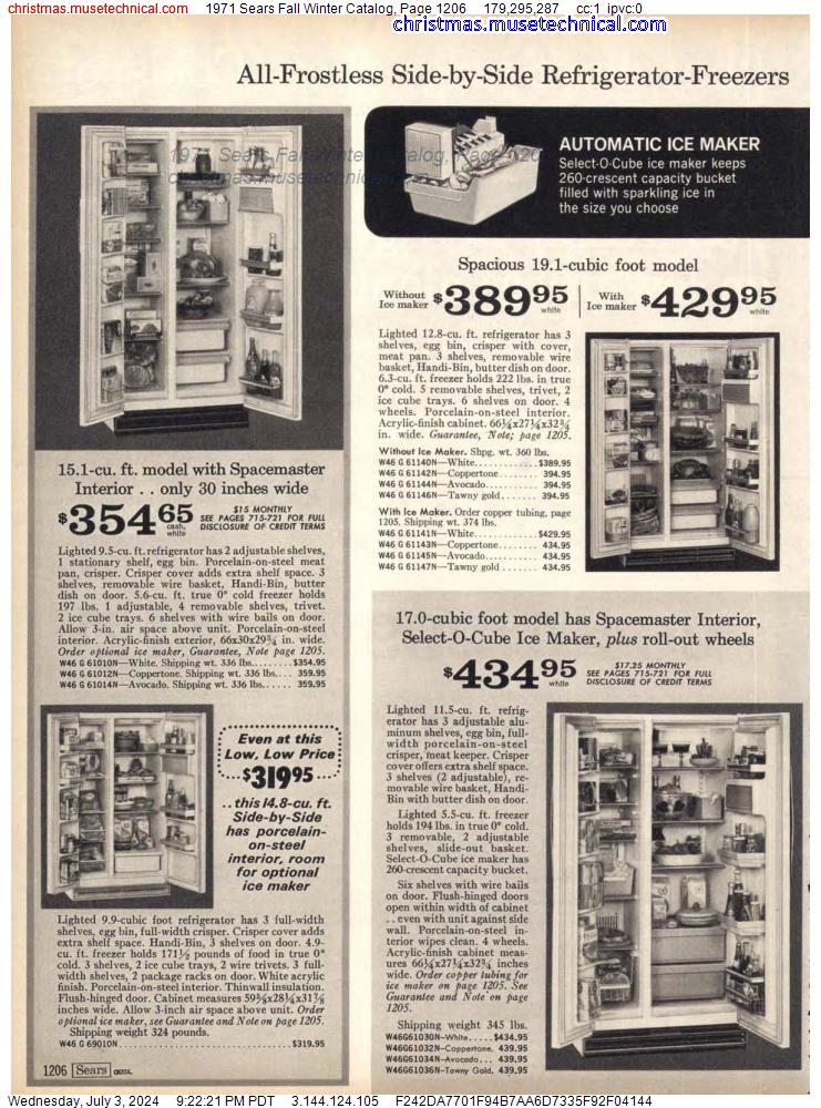 1971 Sears Fall Winter Catalog, Page 1206