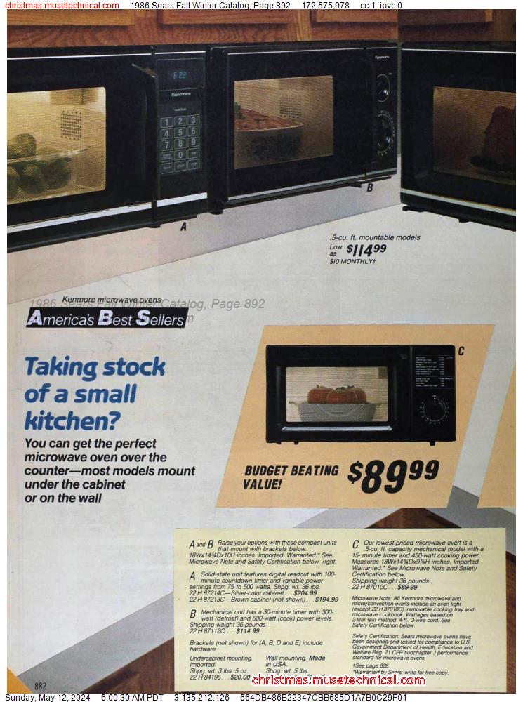 1986 Sears Fall Winter Catalog, Page 892