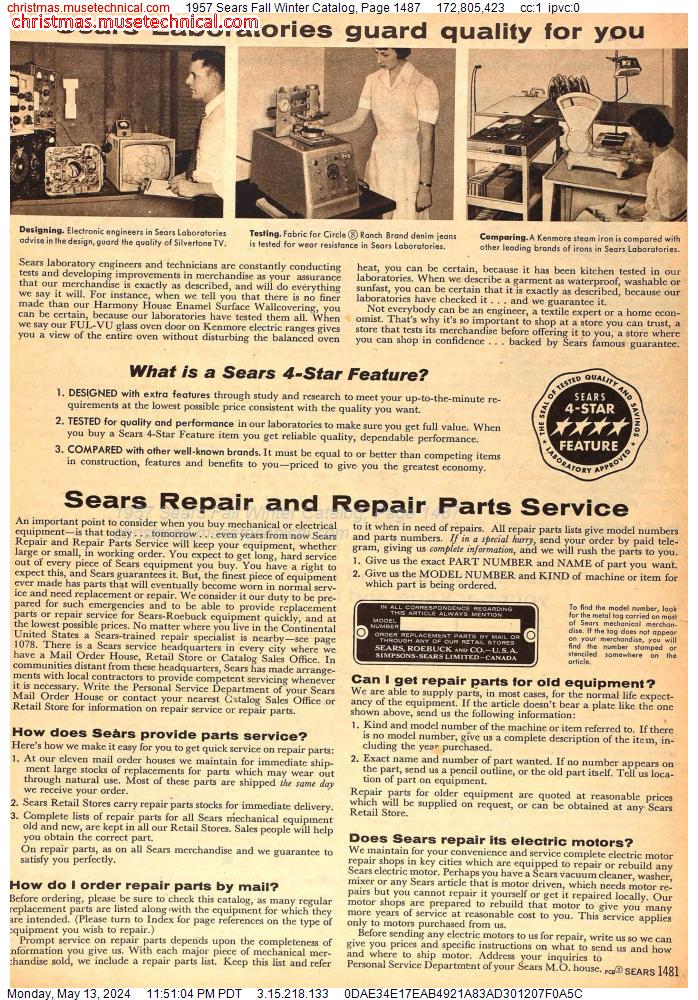 1957 Sears Fall Winter Catalog, Page 1487