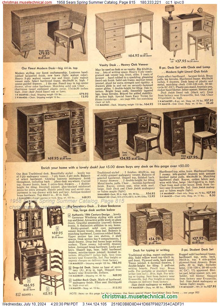1958 Sears Spring Summer Catalog, Page 815