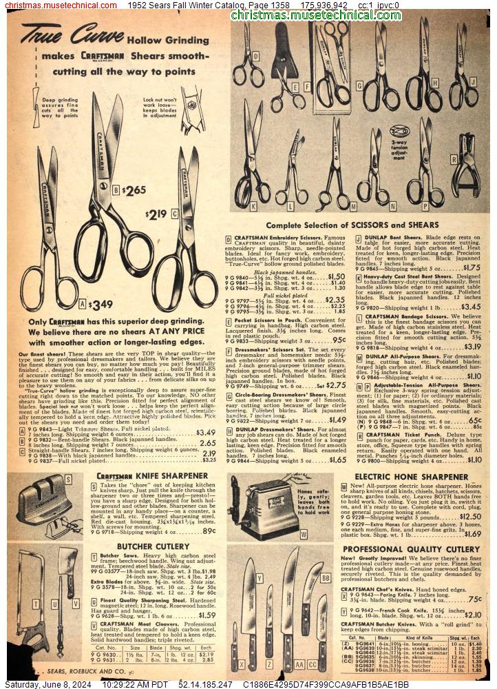 1952 Sears Fall Winter Catalog, Page 1358