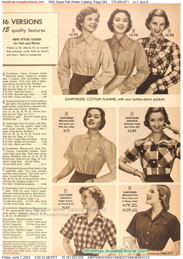 1952 Sears Fall Winter Catalog, Page 283