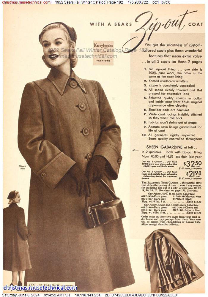 1952 Sears Fall Winter Catalog, Page 182