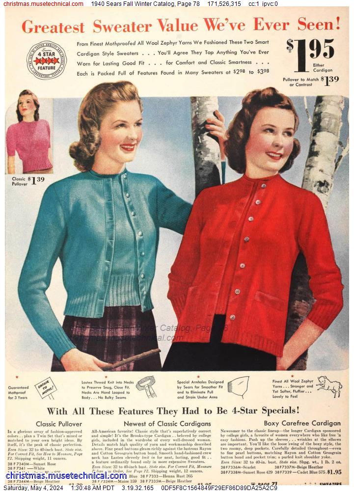 1940 Sears Fall Winter Catalog, Page 78