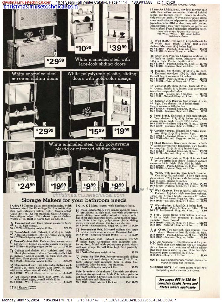 1974 Sears Fall Winter Catalog, Page 1414