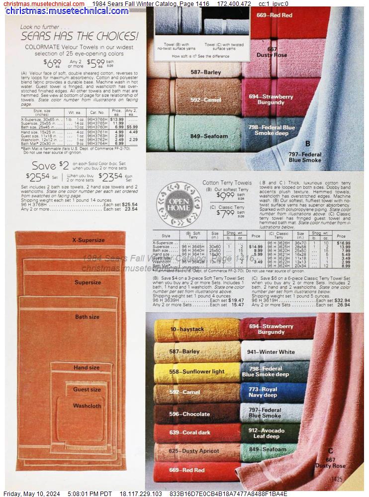 1984 Sears Fall Winter Catalog, Page 1416