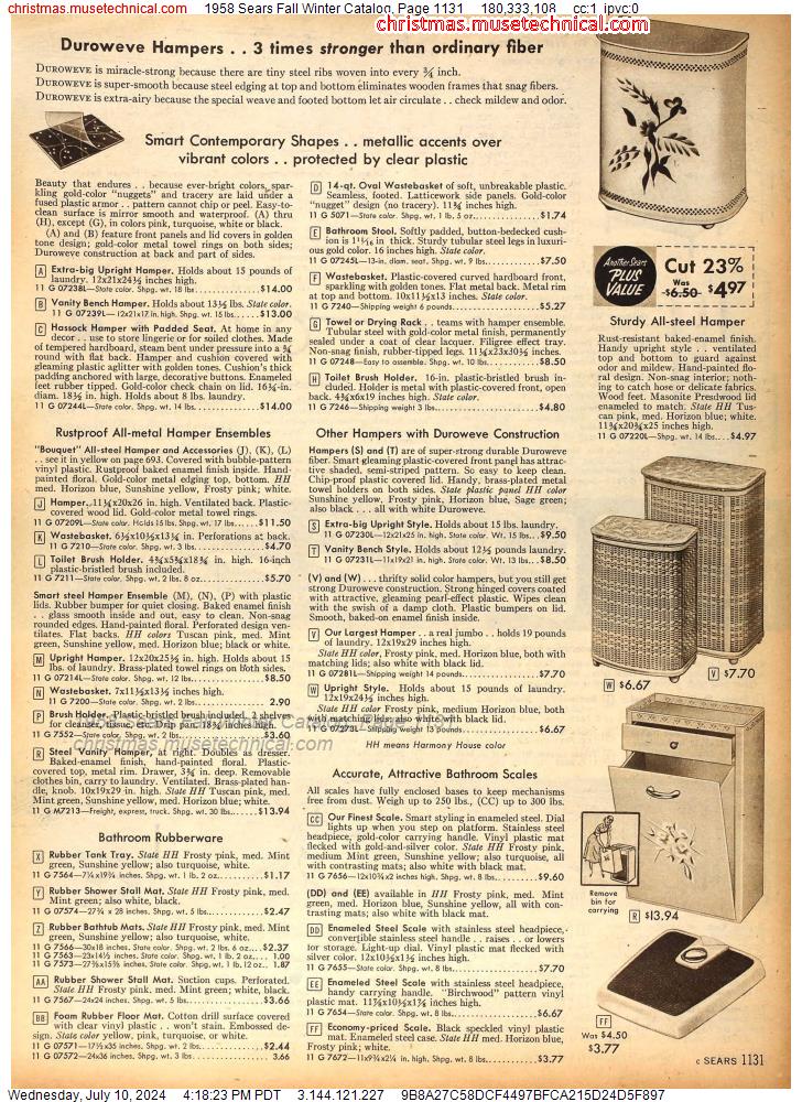 1958 Sears Fall Winter Catalog, Page 1131