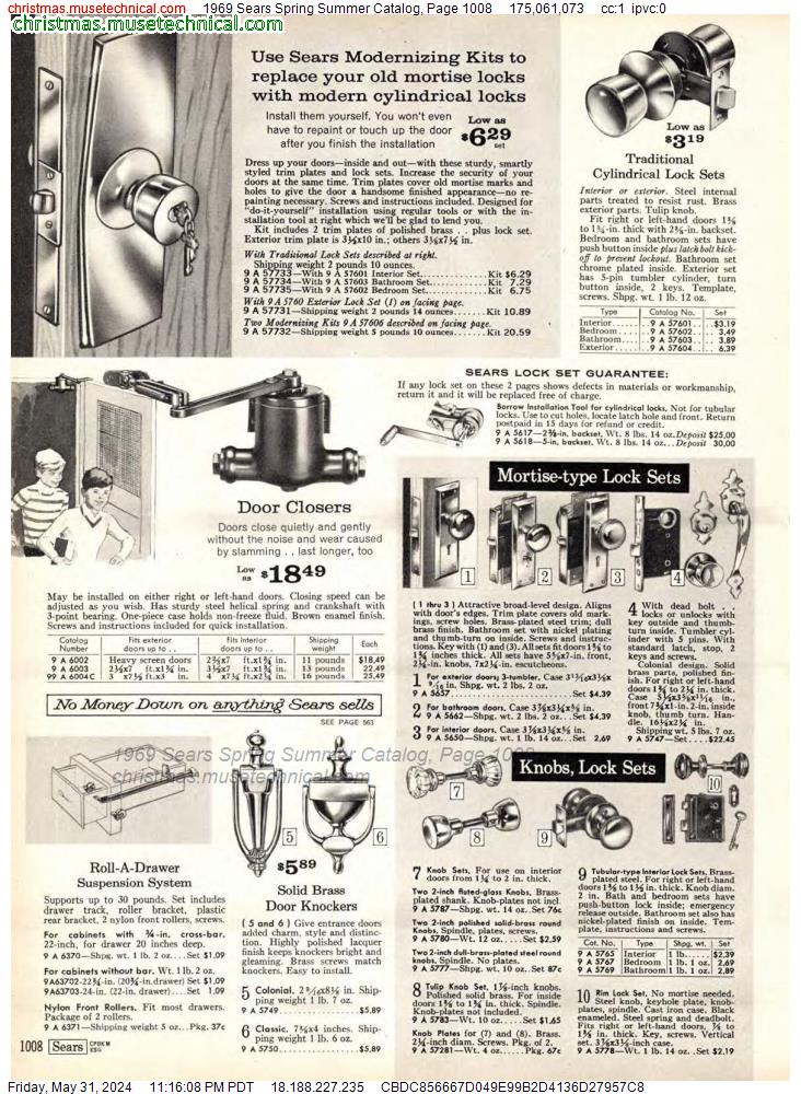 1969 Sears Spring Summer Catalog, Page 1008