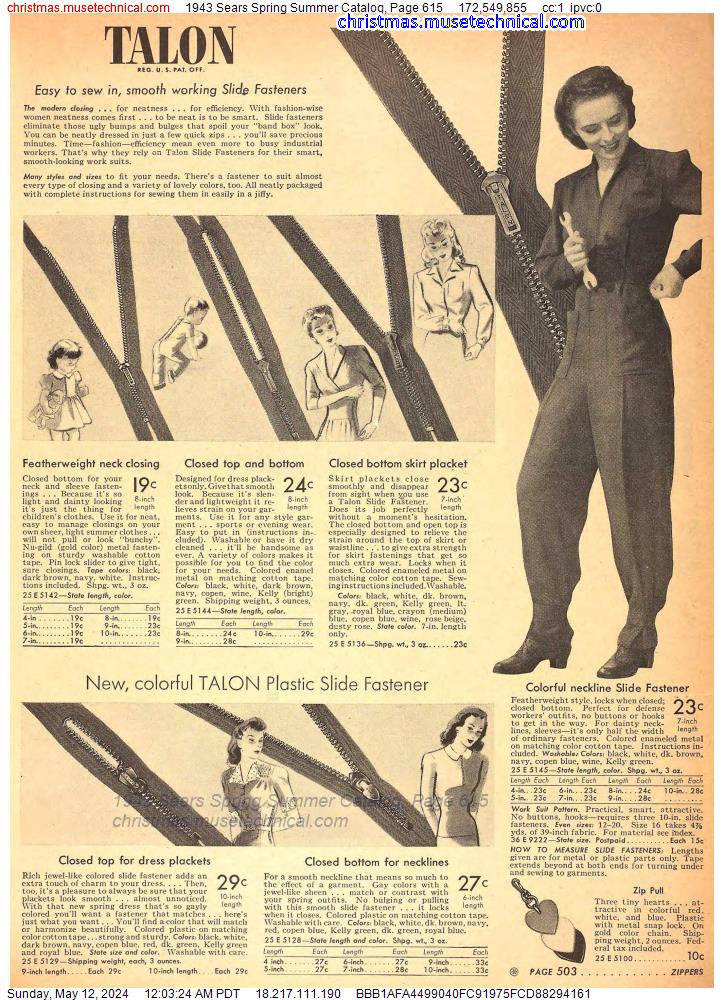 1943 Sears Spring Summer Catalog, Page 615