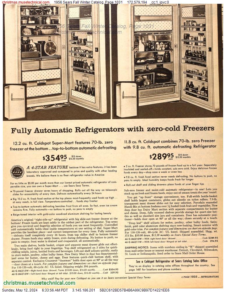 1956 Sears Fall Winter Catalog, Page 1031
