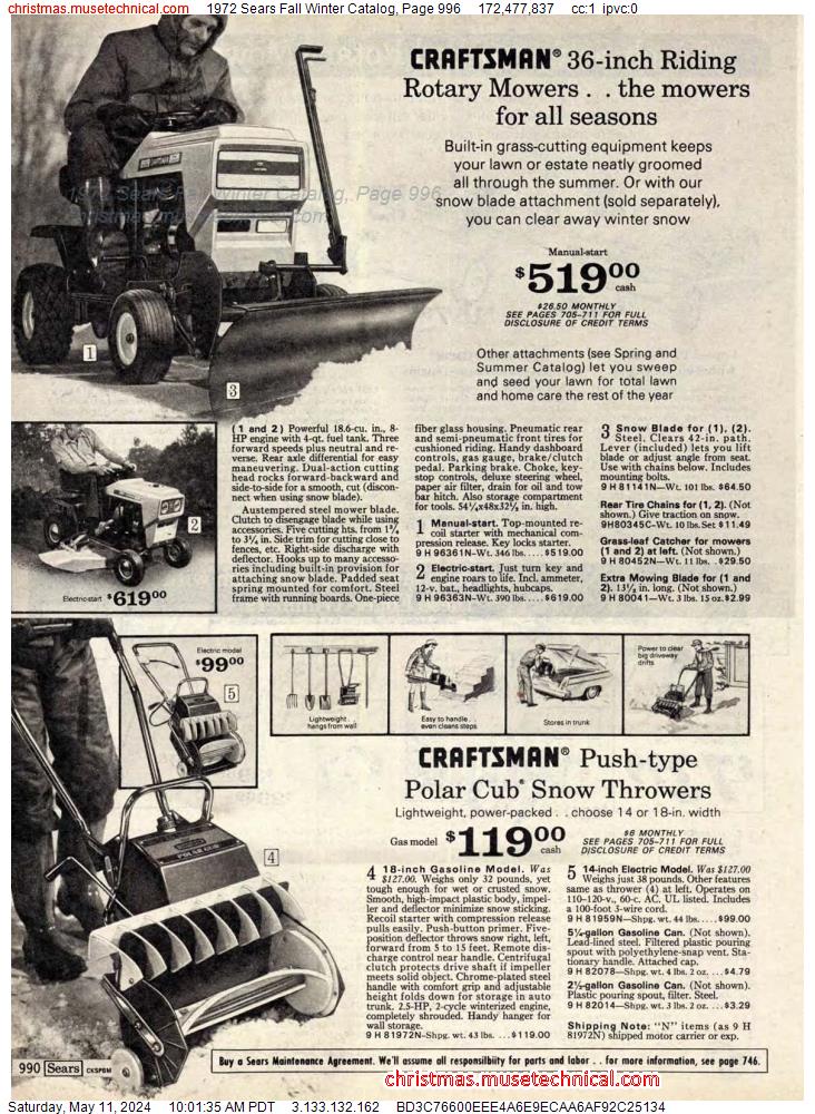 1972 Sears Fall Winter Catalog, Page 996
