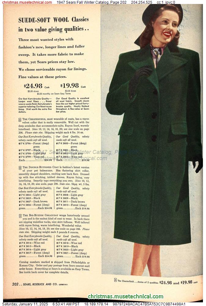 1947 Sears Fall Winter Catalog, Page 202