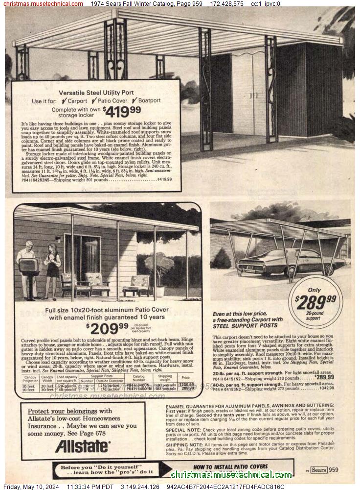 1974 Sears Fall Winter Catalog, Page 959