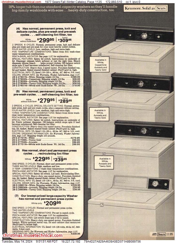 1977 Sears Fall Winter Catalog, Page 1135