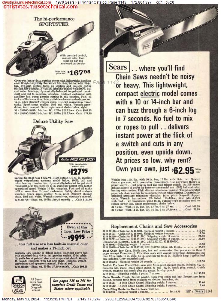 1970 Sears Fall Winter Catalog, Page 1143