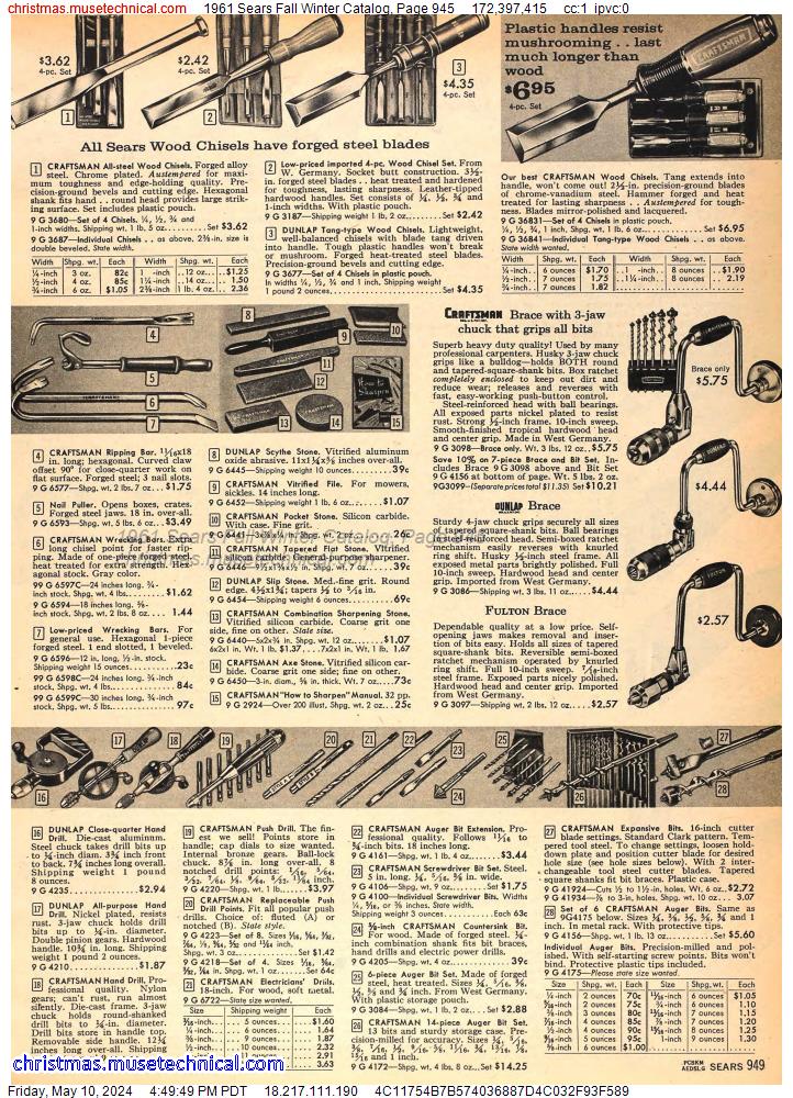 1961 Sears Fall Winter Catalog, Page 945