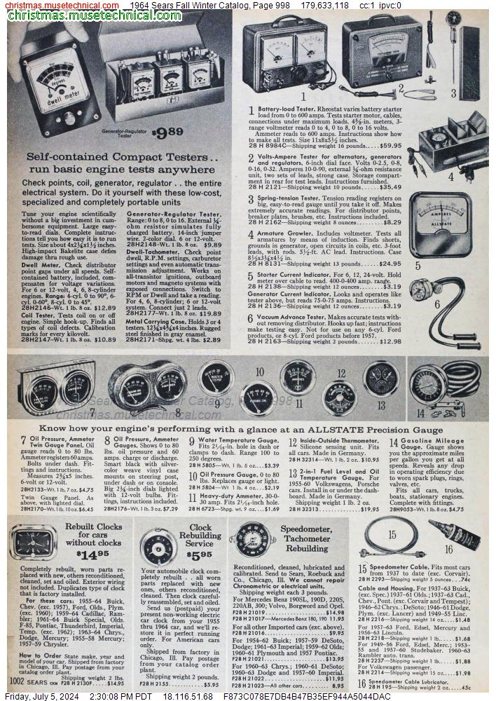 1964 Sears Fall Winter Catalog, Page 998