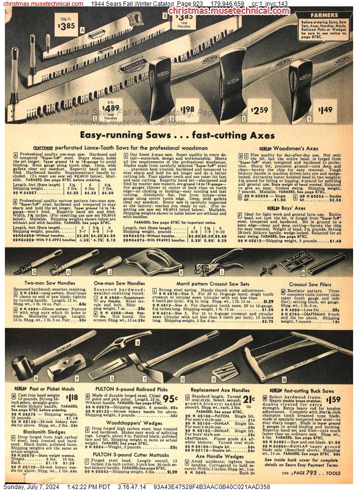 1944 Sears Fall Winter Catalog, Page 923