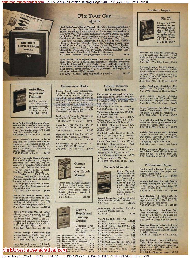 1965 Sears Fall Winter Catalog, Page 940