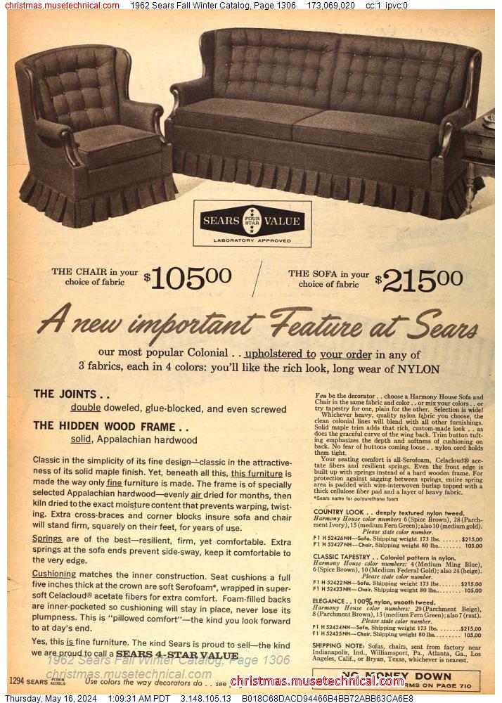 1962 Sears Fall Winter Catalog, Page 1306