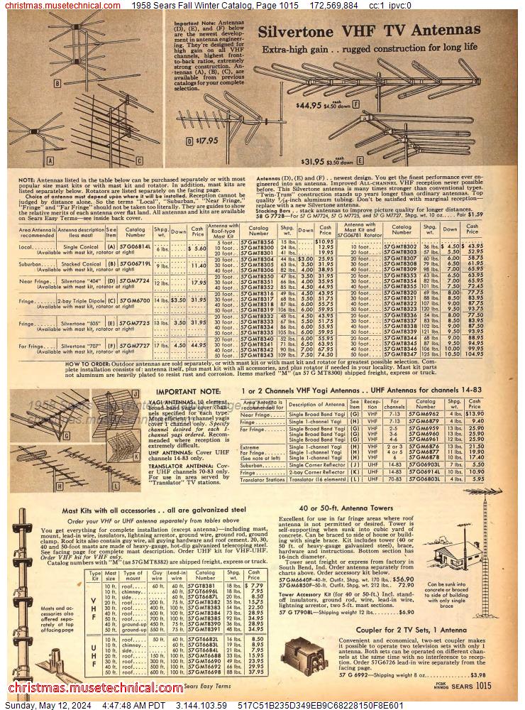 1958 Sears Fall Winter Catalog, Page 1015