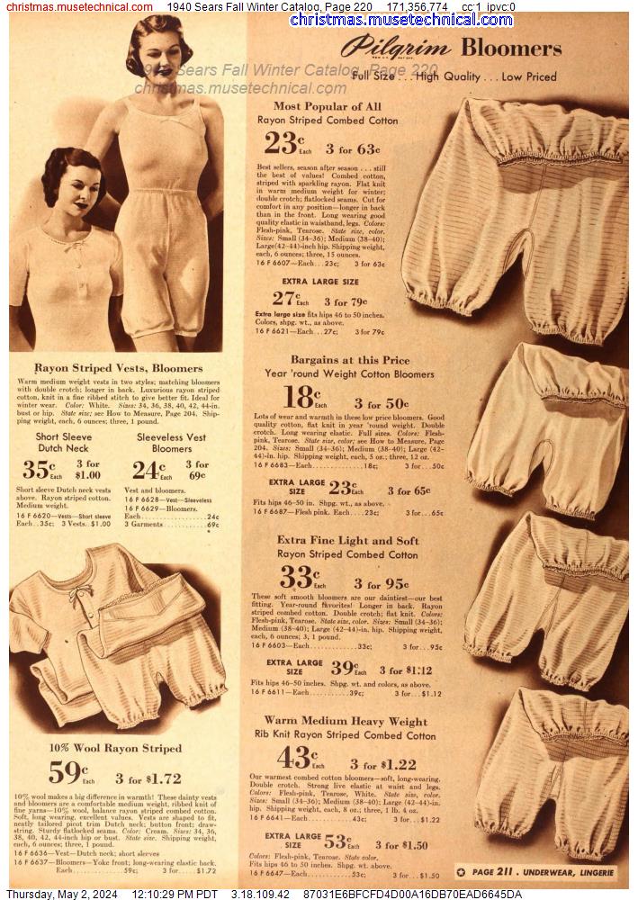 1940 Sears Fall Winter Catalog, Page 220