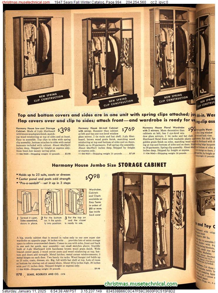 1947 Sears Fall Winter Catalog, Page 994