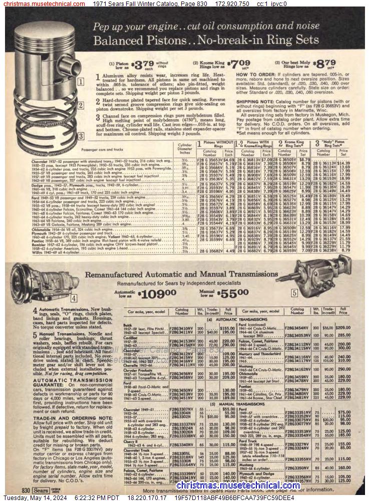 1971 Sears Fall Winter Catalog, Page 830