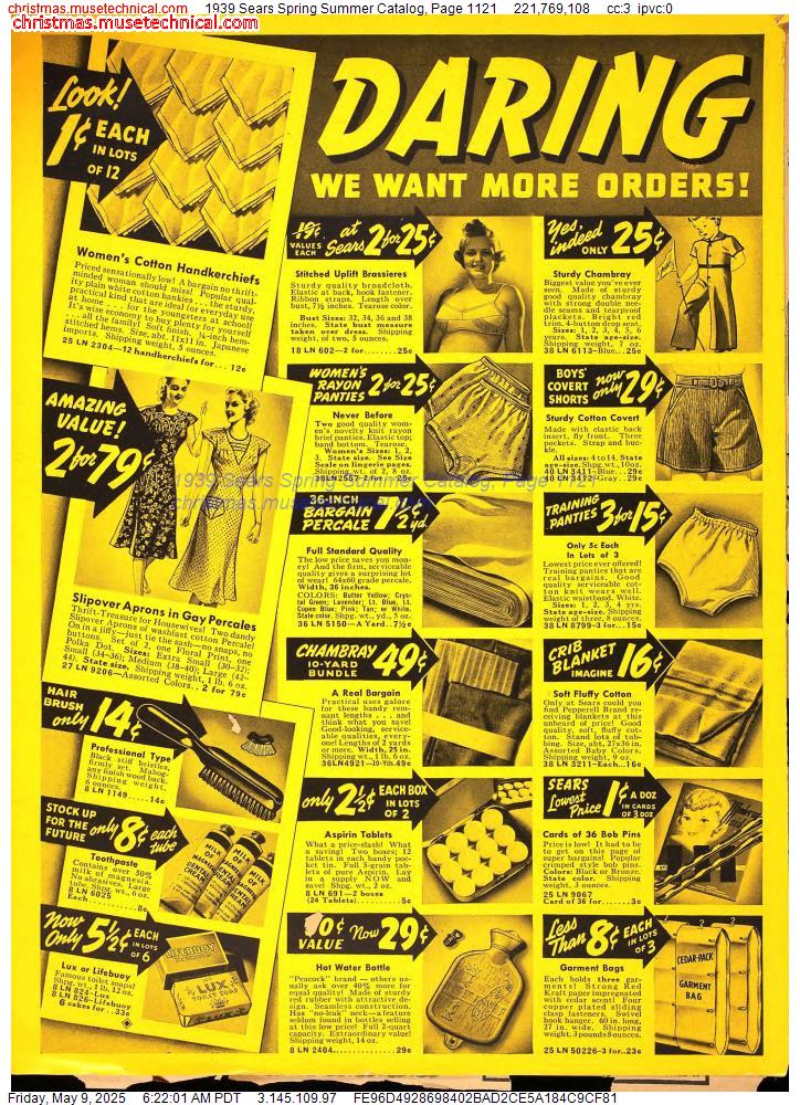 1939 Sears Spring Summer Catalog, Page 1121