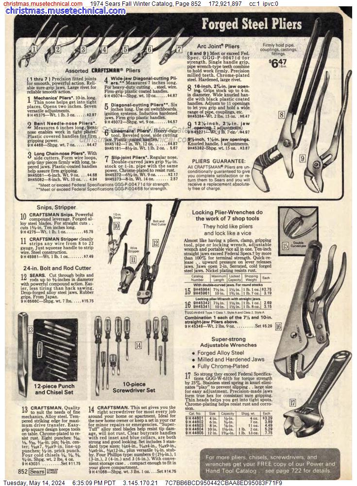 1974 Sears Fall Winter Catalog, Page 852