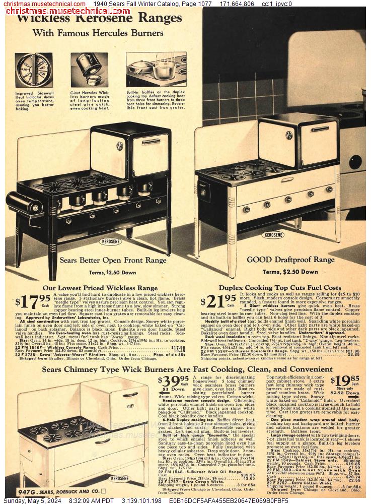 1940 Sears Fall Winter Catalog, Page 1077