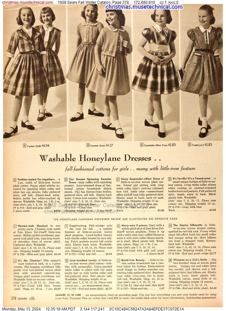 1958 Sears Fall Winter Catalog, Page 378
