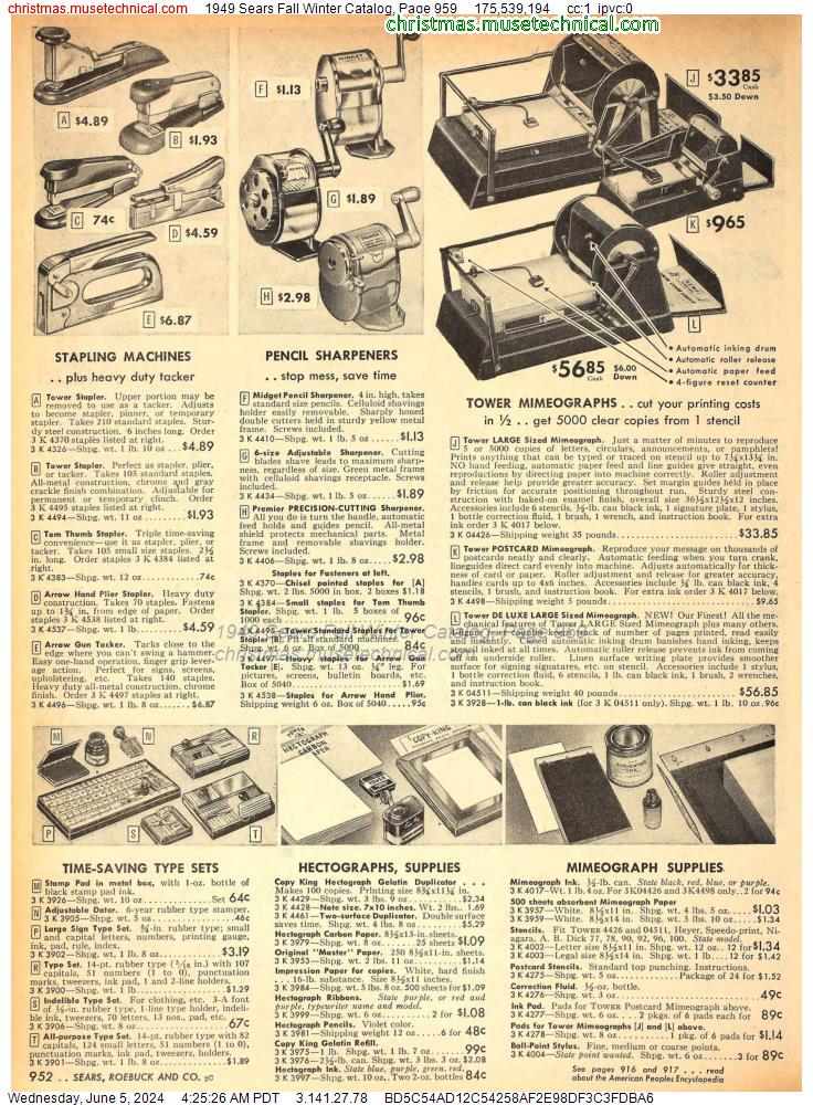 1949 Sears Fall Winter Catalog, Page 959