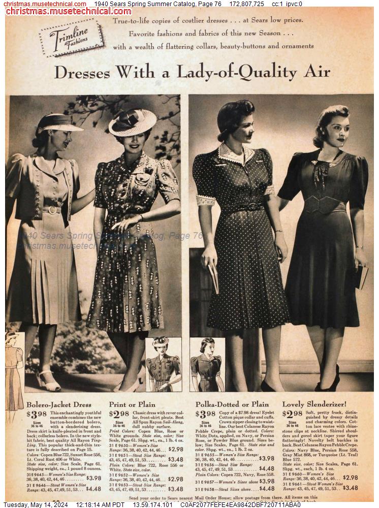 1940 Sears Spring Summer Catalog, Page 76