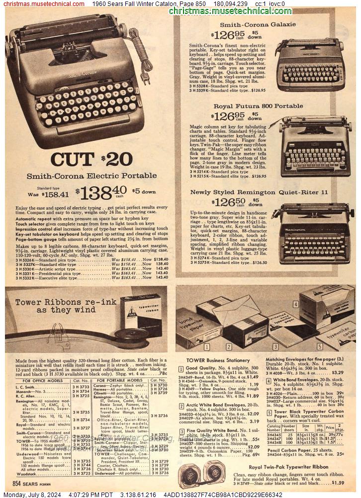 1960 Sears Fall Winter Catalog, Page 850