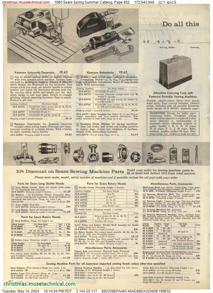 1960 Sears Spring Summer Catalog, Page 852