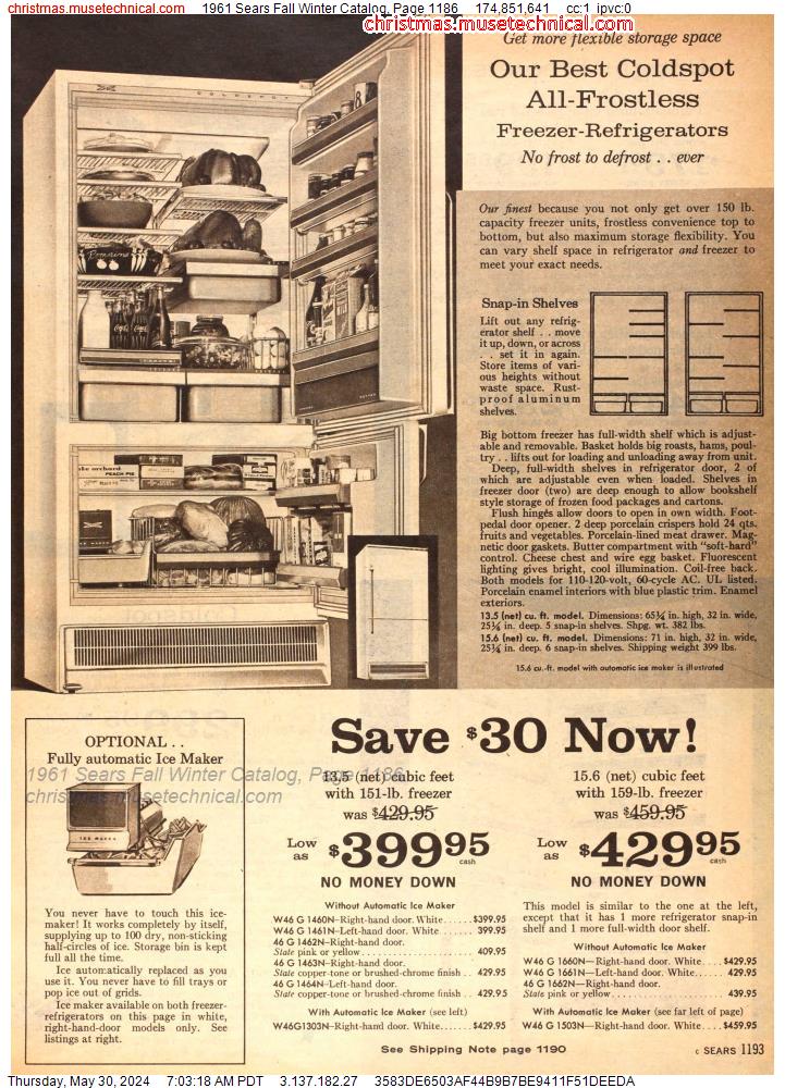1961 Sears Fall Winter Catalog, Page 1186