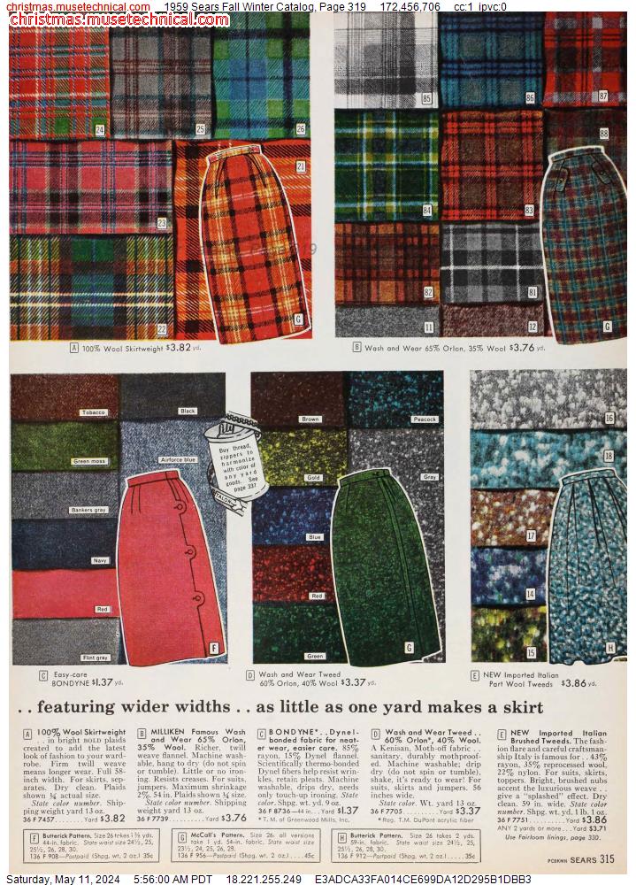 1959 Sears Fall Winter Catalog, Page 319