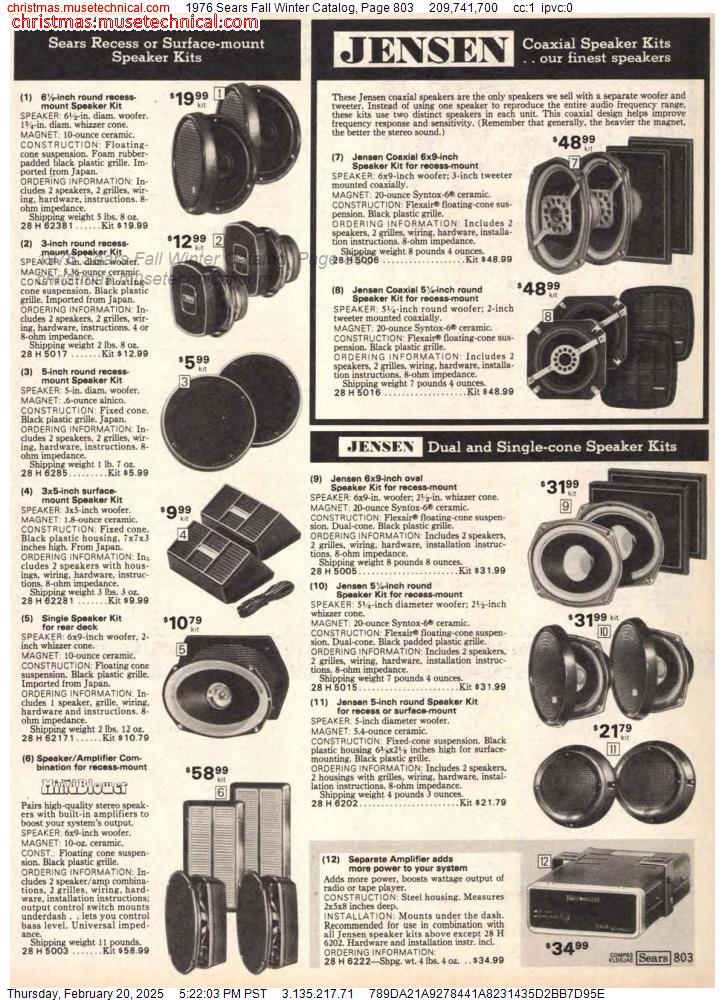 1976 Sears Fall Winter Catalog, Page 803