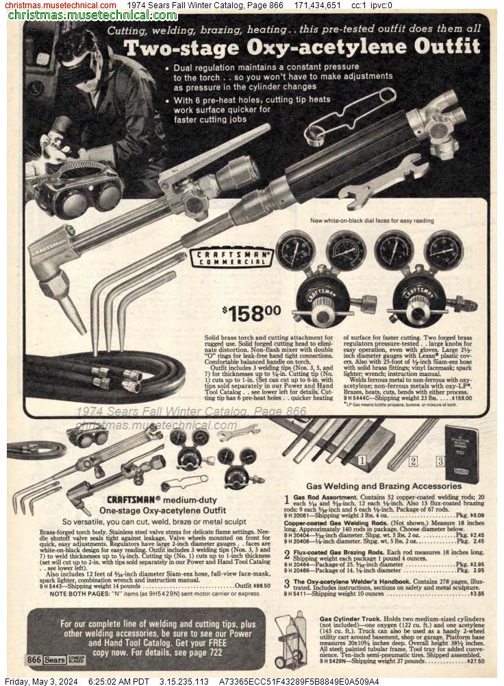 1974 Sears Fall Winter Catalog, Page 866