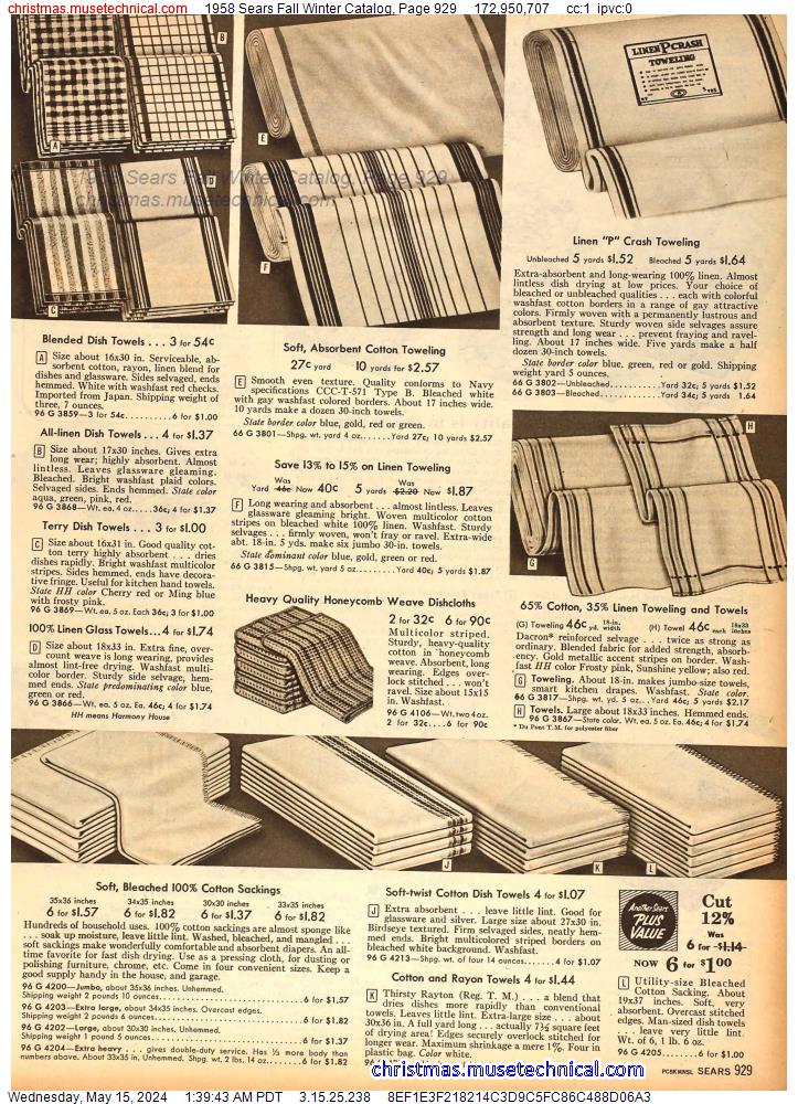 1958 Sears Fall Winter Catalog, Page 929