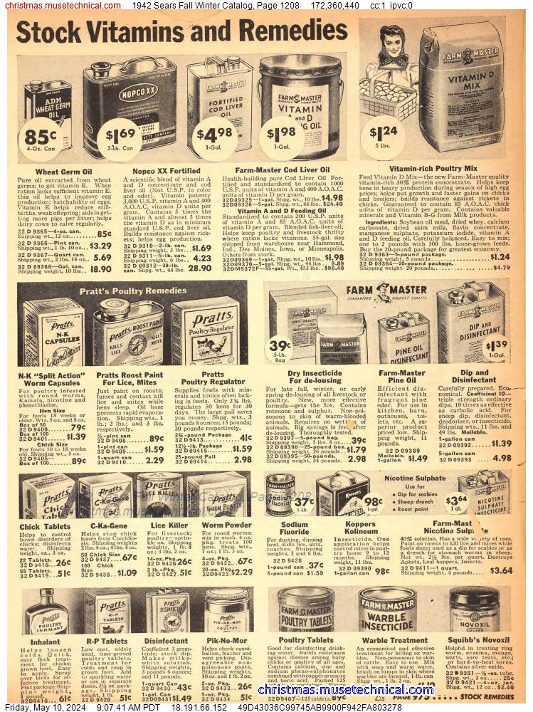 1942 Sears Fall Winter Catalog, Page 1208