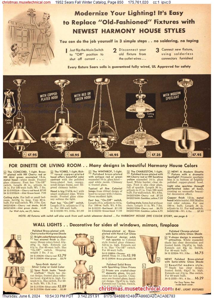 1952 Sears Fall Winter Catalog, Page 850