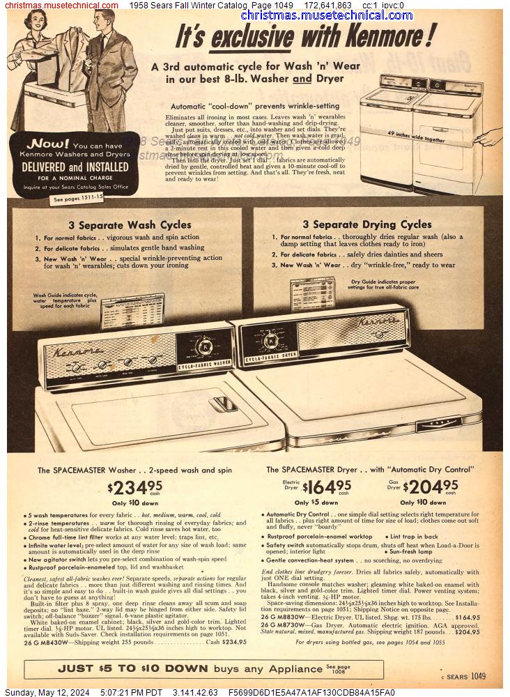 1958 Sears Fall Winter Catalog, Page 1049