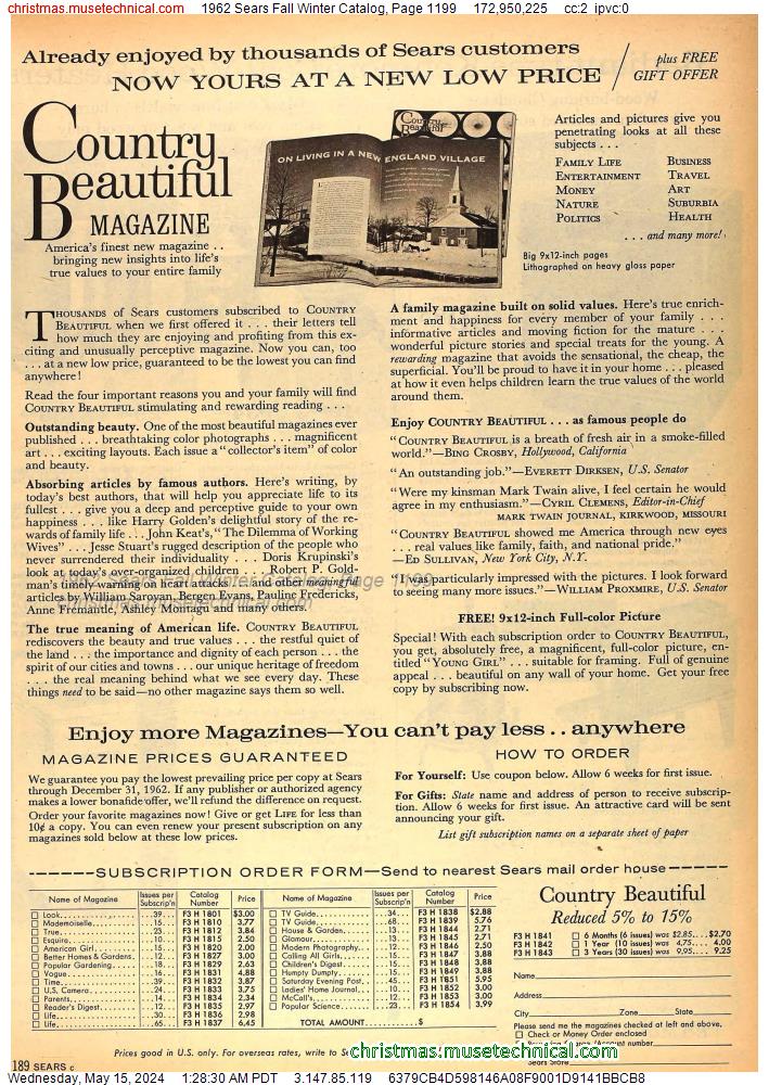 1962 Sears Fall Winter Catalog, Page 1199
