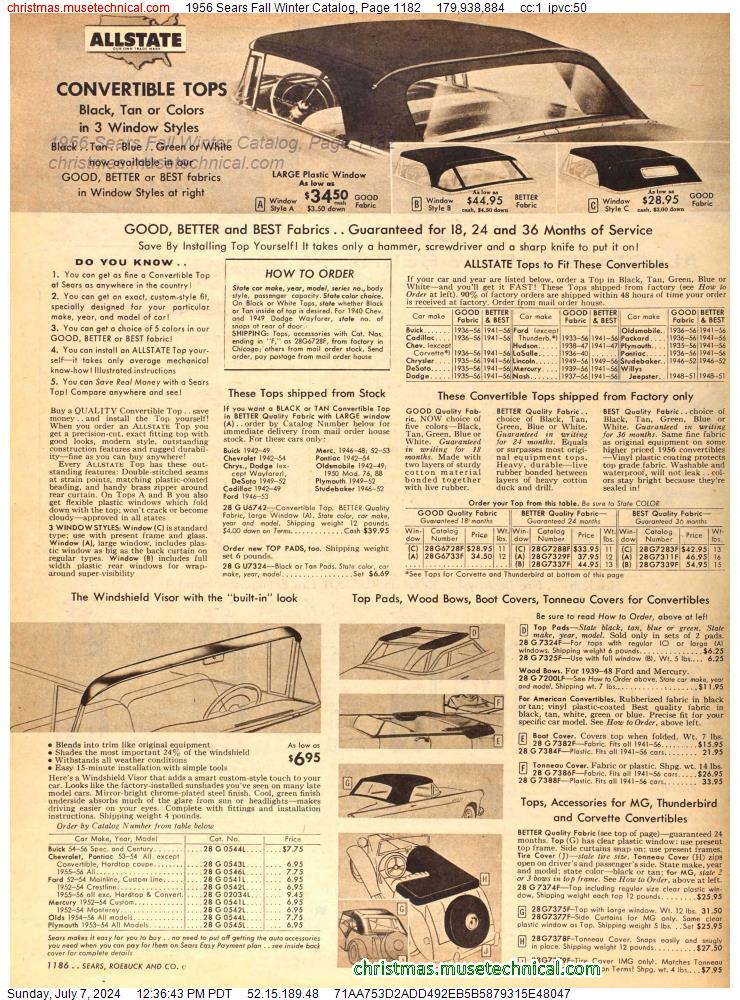 1956 Sears Fall Winter Catalog, Page 1182